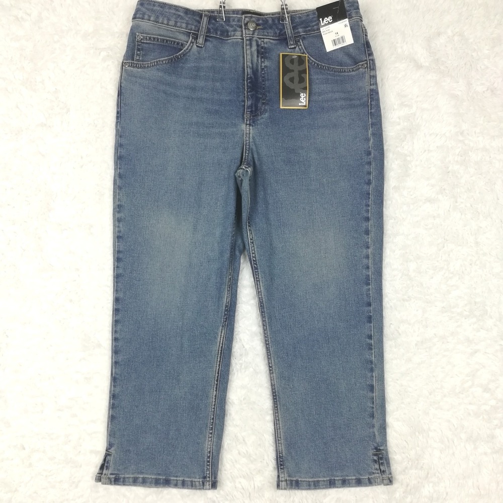 Lee Womens Jeans Capri 23" Inseam Blue Denim Mid Rise Push Back Medium 14 New